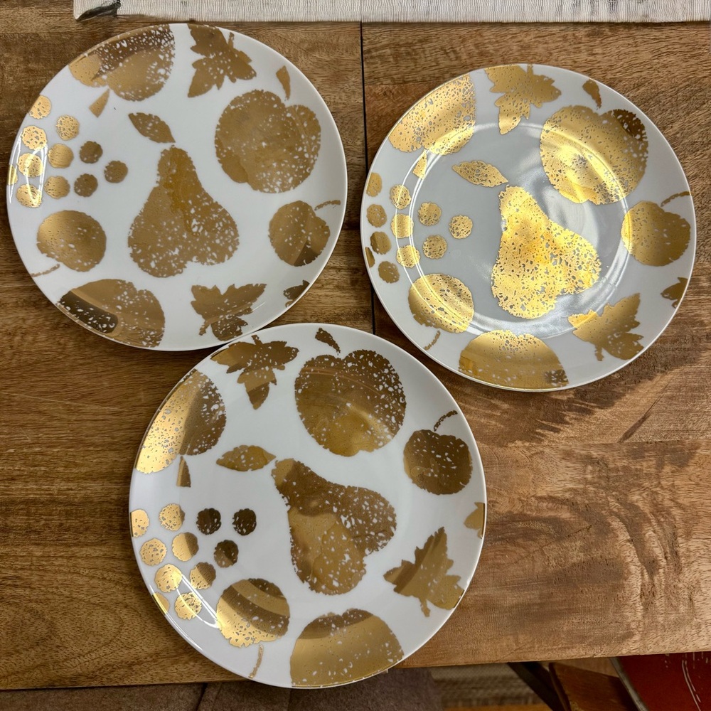 Crate & Barrel Gold and White Fruit Plates (3)